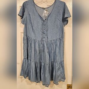 Blue Chambray Button-Front Dress Size 1X